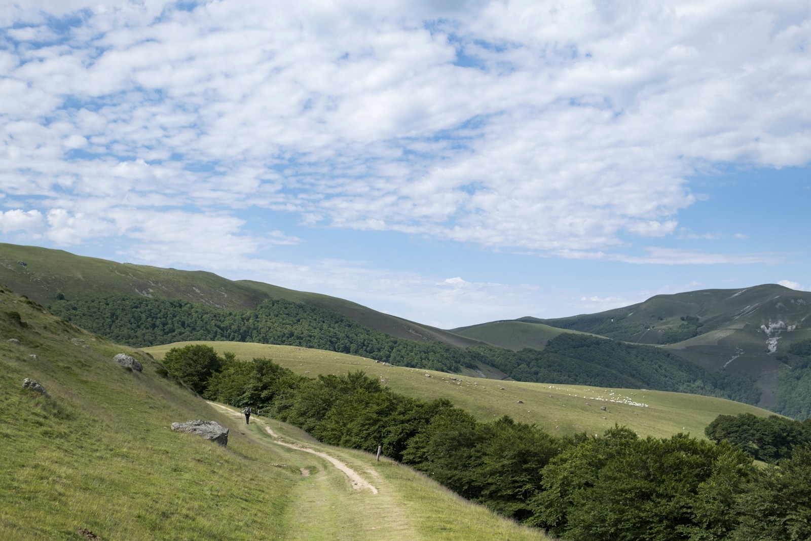 Gravel road winding through the Pyrenees mountains on the Trans Pyrenees route